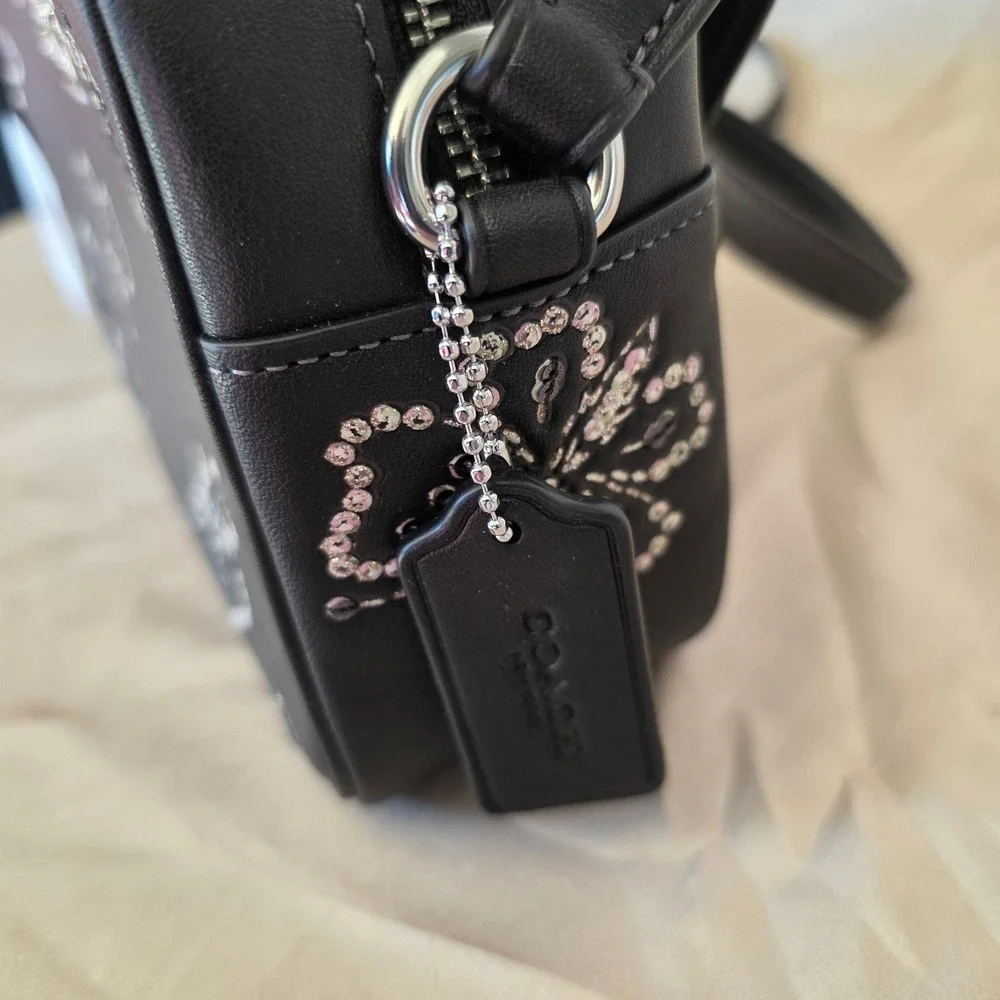 Coach Jamie Camera‎ Bag Black Butterfly Print Sequin Crossbody CCK90 NWT